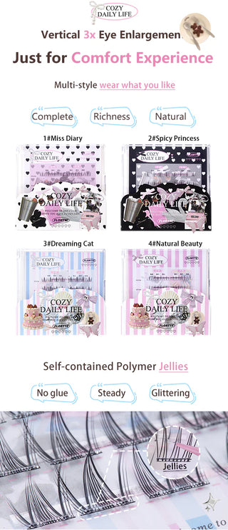 Flortte: Cozy Daily Life - Segmented Self-Adhesive Glue-Free False Eyelash
