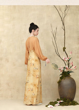 Modern Han-Style: Printed Embroidered Faux Two-Piece Dress - Dao Lian Tu (Medium Size)
