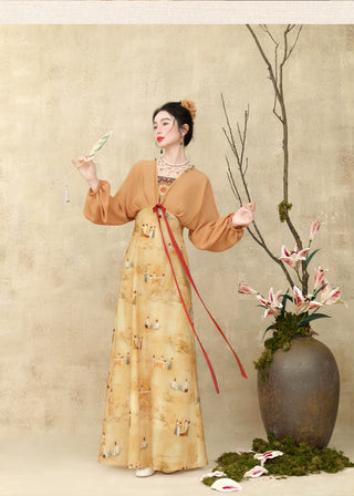 Modern Han-Style: Printed Embroidered Faux Two-Piece Dress - Dao Lian Tu (Medium Size)