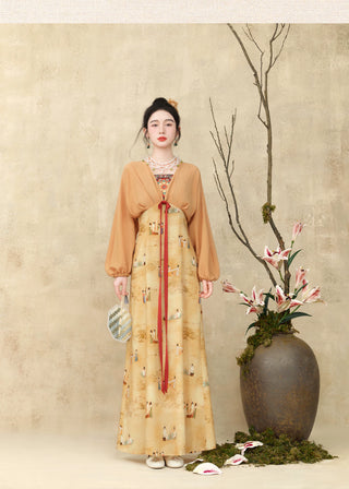 Modern Han-Style: Printed Embroidered Faux Two-Piece Dress - Dao Lian Tu (Medium Size)