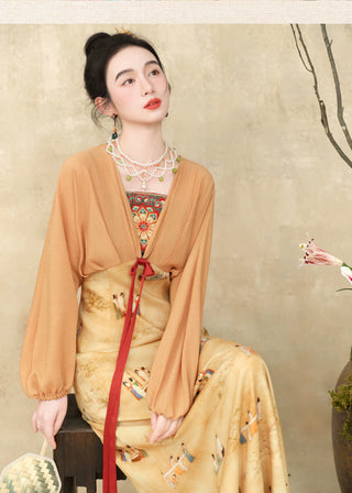 Modern Han-Style: Printed Embroidered Faux Two-Piece Dress - Dao Lian Tu (Medium Size)