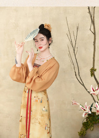 Modern Han-Style: Printed Embroidered Faux Two-Piece Dress - Dao Lian Tu (Medium Size)