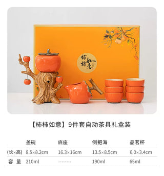 Persimmon Blessing: 9-piece Semi-Automatic Tea Set Gift Box