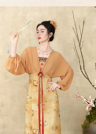 Modern Han-Style: Printed Embroidered Faux Two-Piece Dress - Dao Lian Tu (Medium Size)