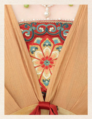 Modern Han-Style: Printed Embroidered Faux Two-Piece Dress - Dao Lian Tu (Medium Size)
