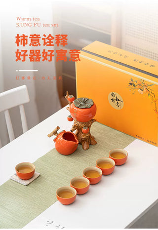 Persimmon Blessing: 9-piece Semi-Automatic Tea Set Gift Box