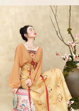 Modern Han-Style: Printed Embroidered Faux Two-Piece Dress - Dao Lian Tu (Medium Size)