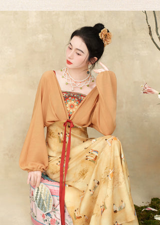 Modern Han-Style: Printed Embroidered Faux Two-Piece Dress - Dao Lian Tu (Medium Size)