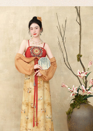 Modern Han-Style: Printed Embroidered Faux Two-Piece Dress - Dao Lian Tu (Medium Size)